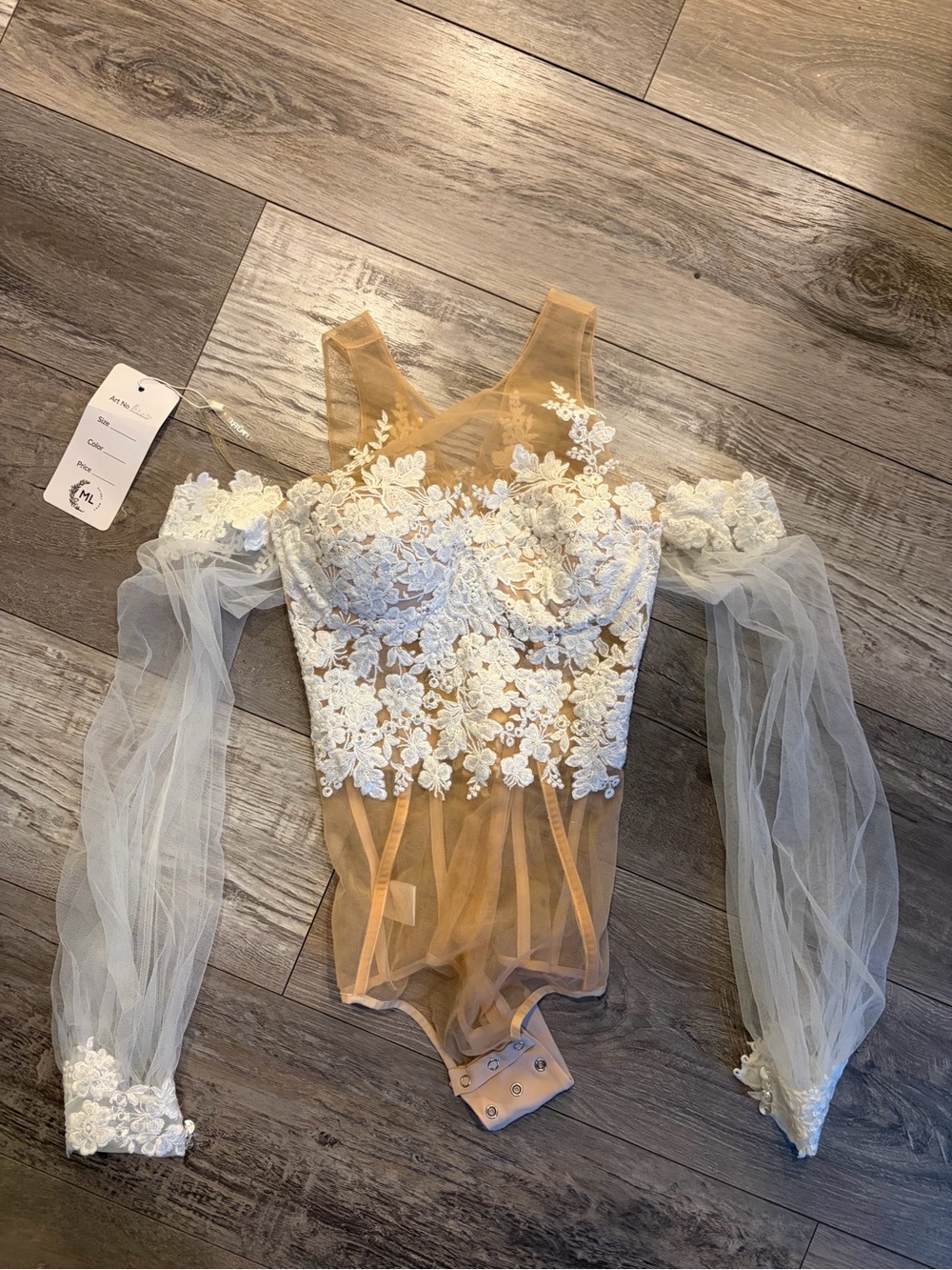 White and Tan Lace Bodysuit (Bride/Bachelorette)